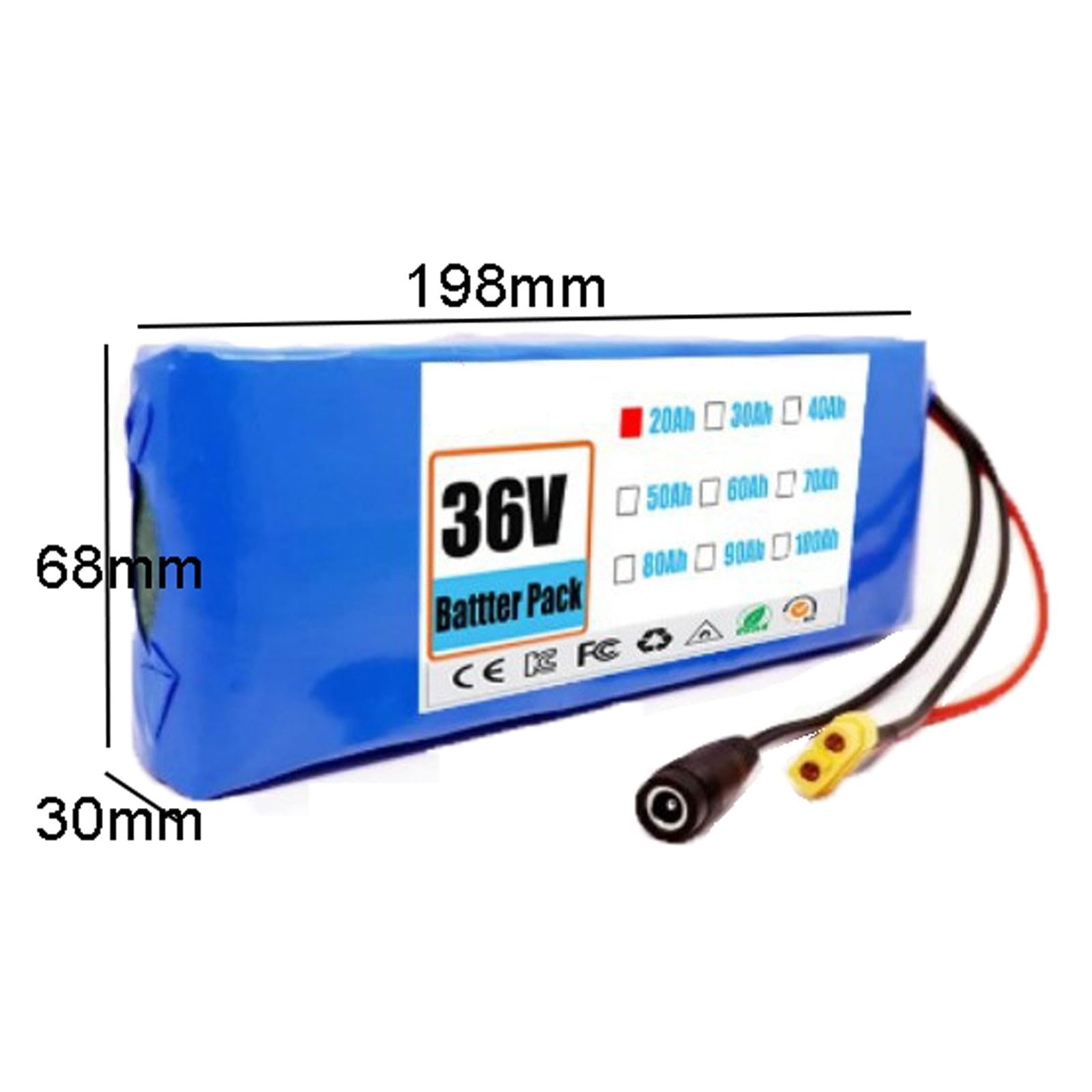 36V 20Ah Bateria para Bicicleta Electrica Batería De Alta Potencia, 10S1P PVC Impermeable Ebike Batería con Cargador para 200W 350W 500W 750W 800W Motor 36V 20Ah,XT60+DC