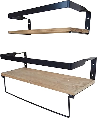 Miniatura 7 de Estantes flotantes de pared de granja sobre el inodoro, estante de almacenamiento de pared con toallero, toallero para baño, cocina, dormitorio,