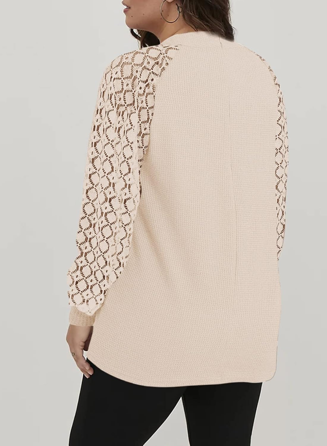 Eytino Plus Size Tops for Women Lace Long Sleeve Crew Neck Waffle Knit Business Work Dressy Shirts(1X-5X) - Image 2