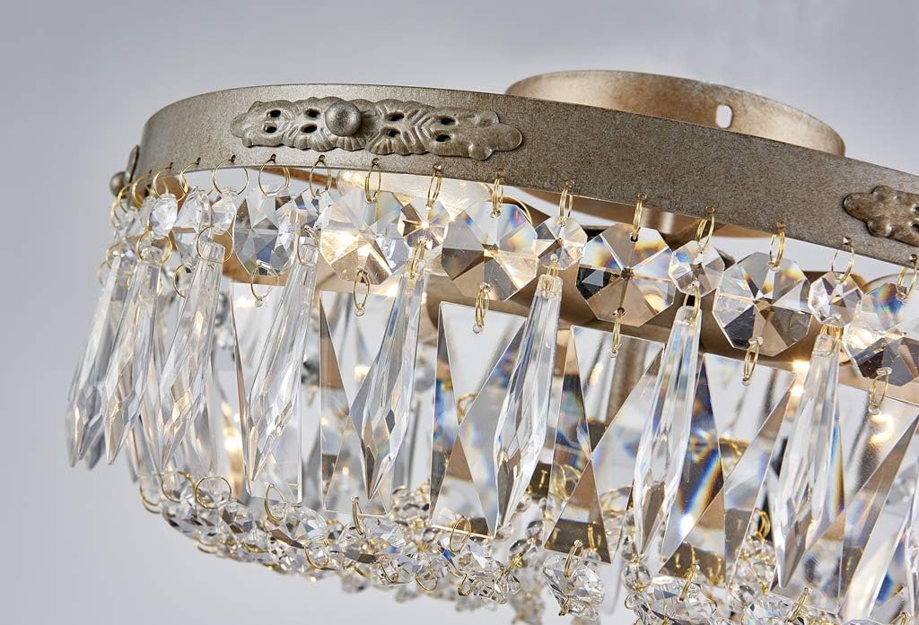 Onе-Dау Sаlе: Uр tо 50% оƒƒ Bestier Antique Silver French Empire Crystal Semi Flush Mount Chandelier Lighting LED Ceiling Light Fixture Lamp for Dining Room Bathroom Bedroom Livingroom 4 E12 Bulbs Required D14 in X H8 in