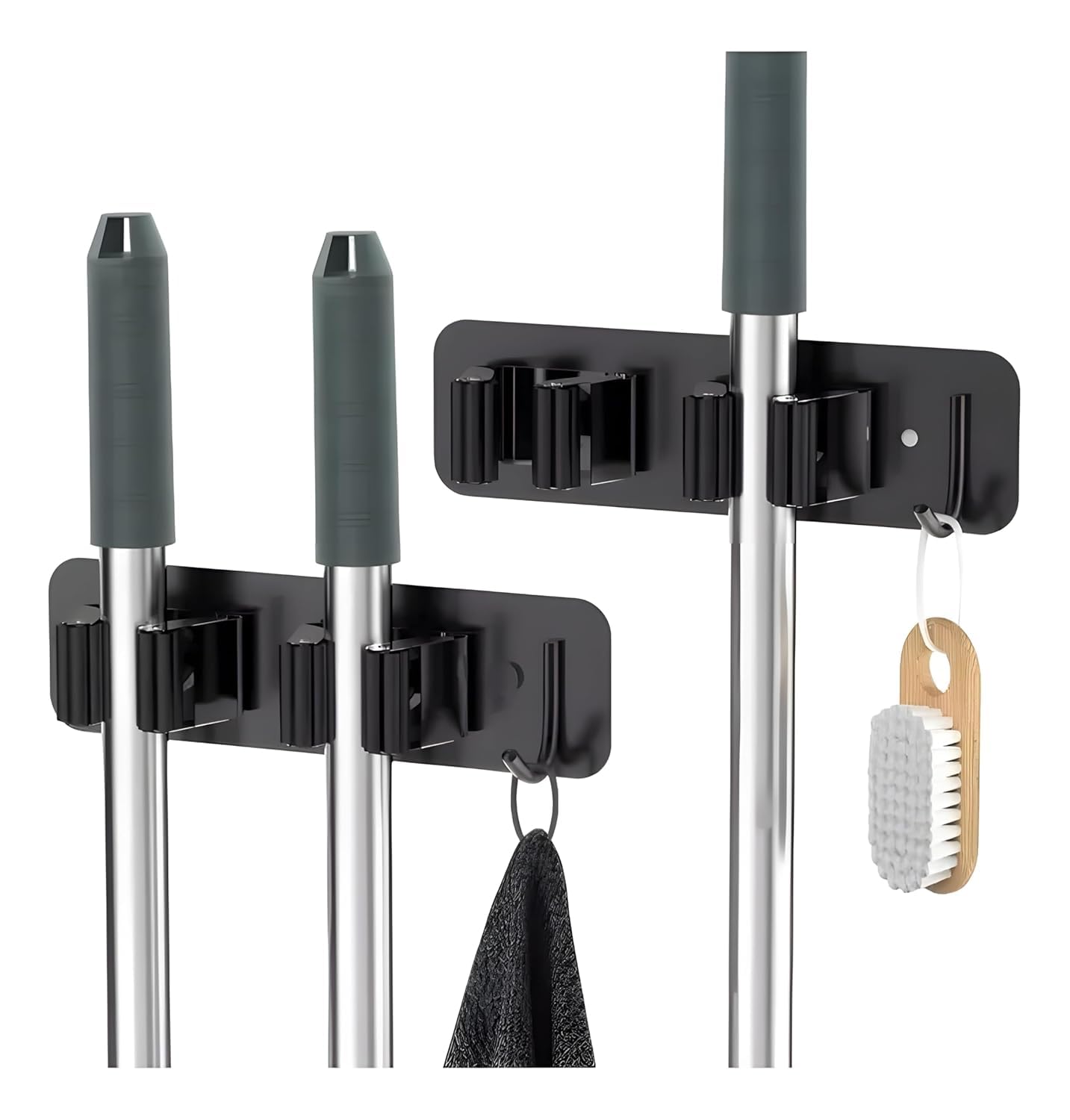 JIALTO 2 Pcs Broom Holder Wall Mounted – No Drill Mop Organizer, Heavy Duty Wall Hanger for Brooms, Mops & Cleaning Tools – Ideal for Kitchen, Laundry Room, Bathroom & Garage Storage (Black)-image-29