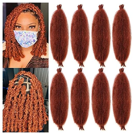8 Packs Copper Red Springy Afro Twist Crochet Hair 16 Inch Pre-Separated Spring Twist Hair Marley Crochet Braiding For Distressed Soft Locs Hair Extension For Women (10 Strands/Pack,350#)