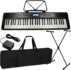 Kit Teclado Musical Bravo Bp399 61 Teclas Sensitivas Bluetooth + Capa Suporte Pedal (BK - Black)