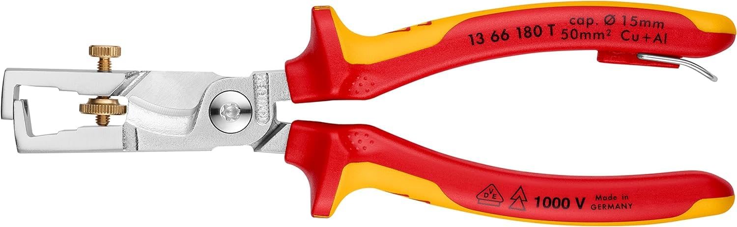 KNIPEX StriX Pinze spelacavi con cesoia per cavi in blister cromata isolante con manici rivestiti in materiali bicomponente,, 13 66 180 T BK