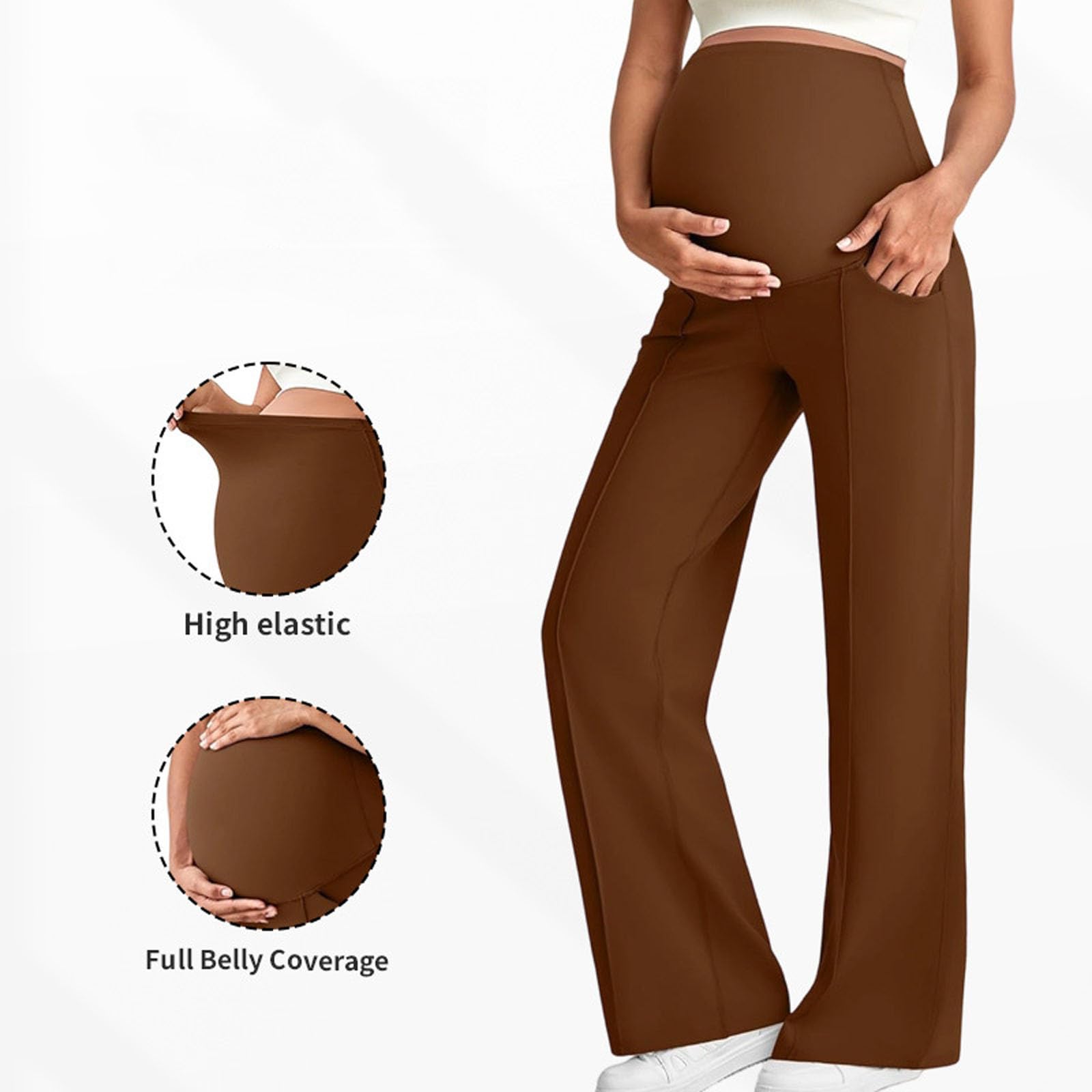 Pantalones de Maternidad para Mujer Cintura Alta Elástica Pantalon Deporte Pierna Ancha Rectos para Embarazo Suaves Cómodos Leggins Deportivos Push Up Casual Ropa de Maternidad de Hogar, Yoga