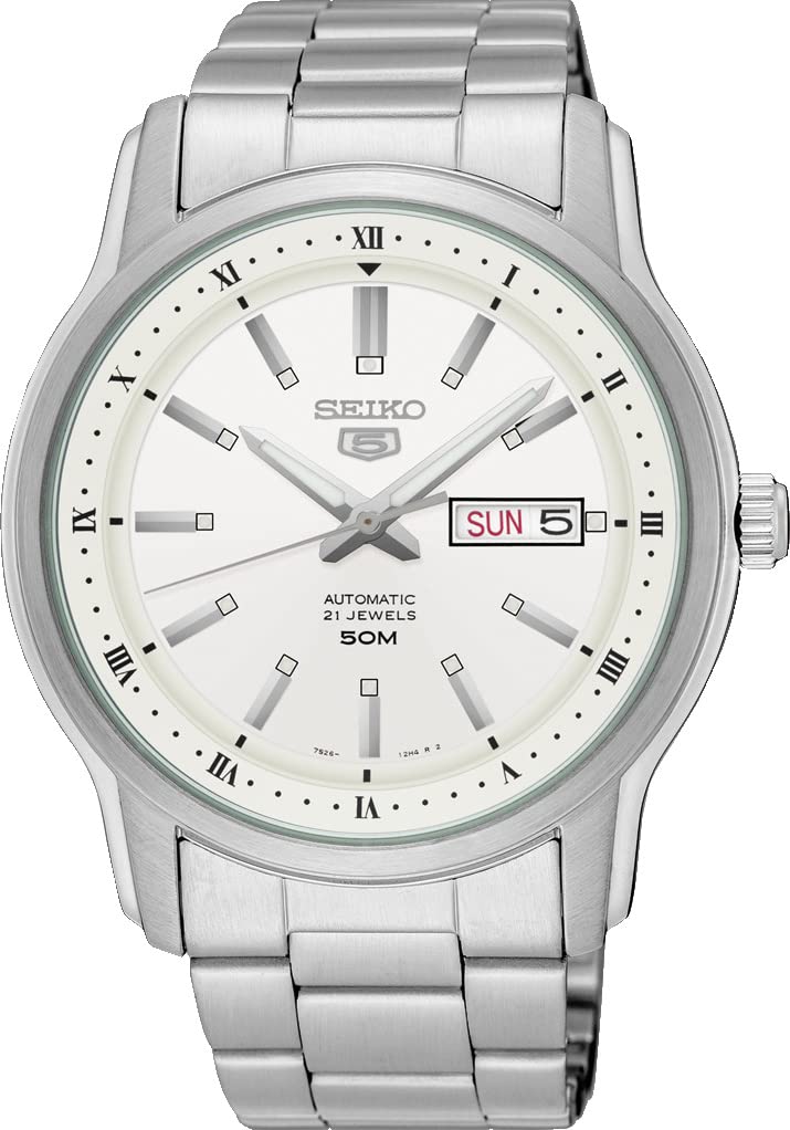 Seiko 5 SNKP09 Men's Stainless Steel White Dial 50M WR Day Date Automatic Watch