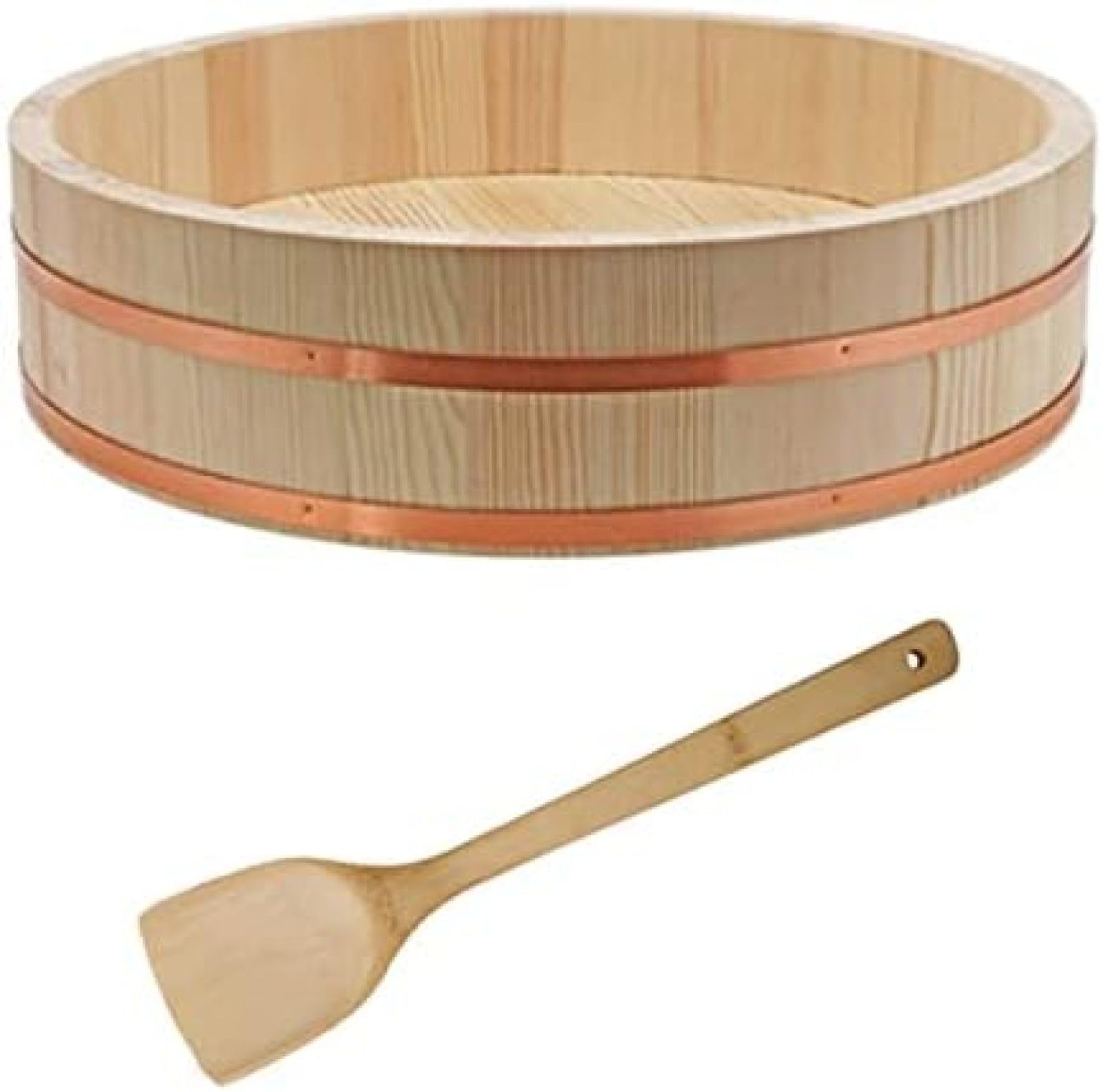 Hangiri - Recipiente para mezclar arroz y sushi de madera de pino, cuenco japonés con cuchara de madera, 12 unidades, 36 x 9 cm, perfecto para sushi auténtico