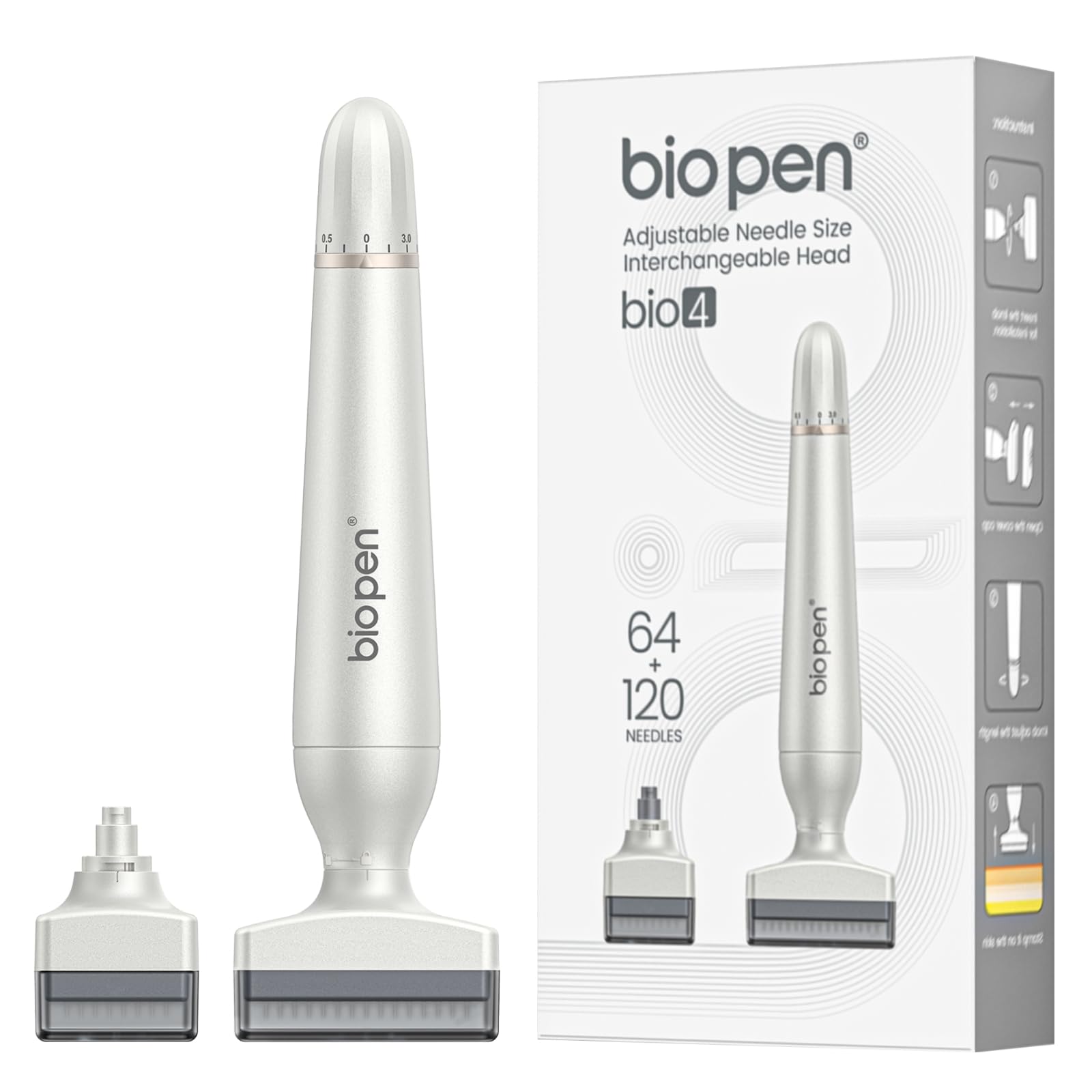 Derma Stamp 0-3mm Réglable, 2 in 1 Dermastamp Cheveux avec 64 Micro-aiguilles+120 Micro-aiguilles, Stimuler la Croissance de la Barbe et Des Cheveux pour Cheveux, Barbe, Visage, Corps