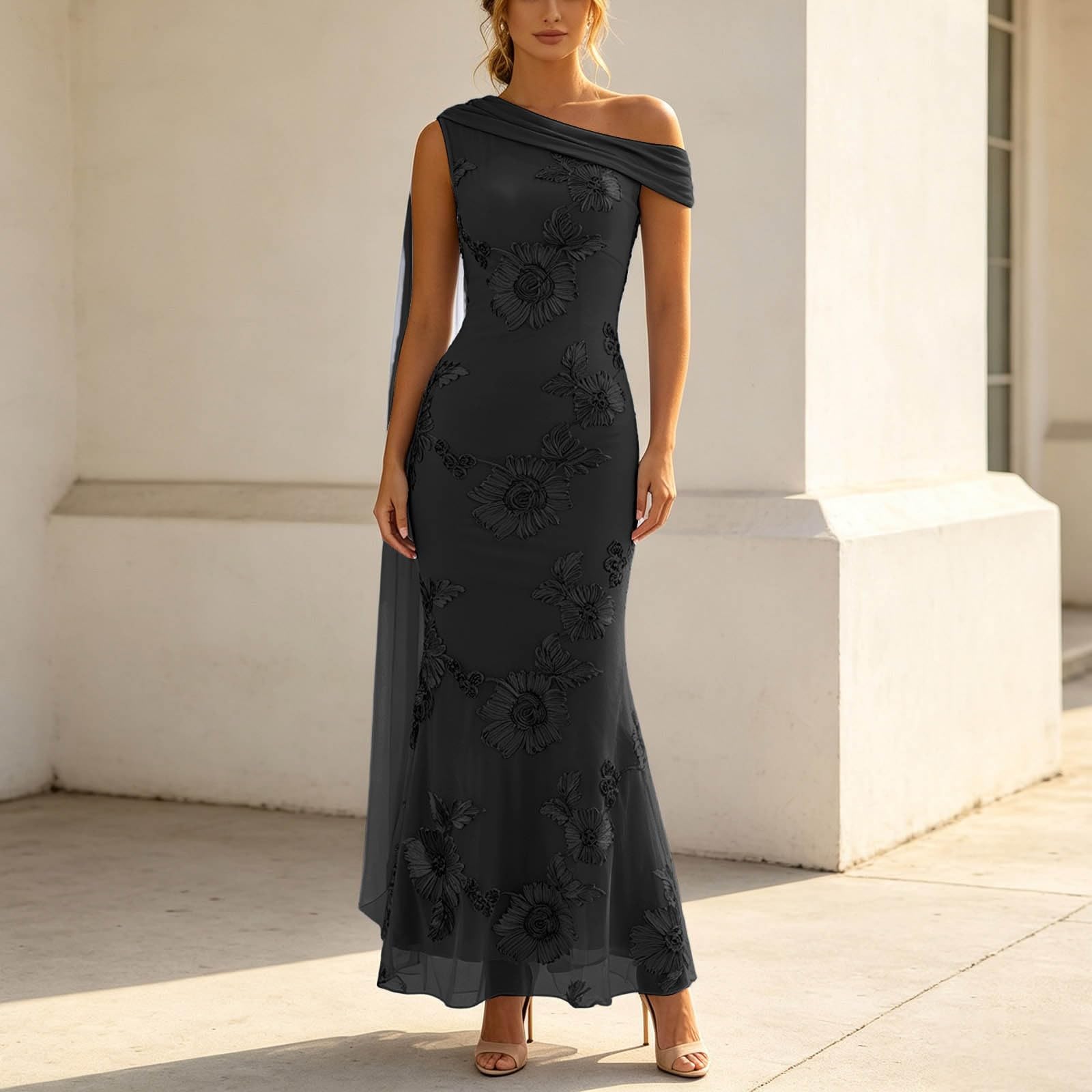 Vestido de verano para mujer, elegante, vestido de noche, asimétrico, encaje, gasa, cuello en V, vestido festivo, hasta la pantorrilla, vestido de dama de honor, manga corta, vestido de fiesta