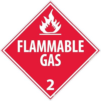 NMC DL46P FLAMMABLE GAS Placard - 10.75 in. x 10.75 in. Diamond PS Vinyl Class 2 Dot Placard Sign with White Text on Red Base
