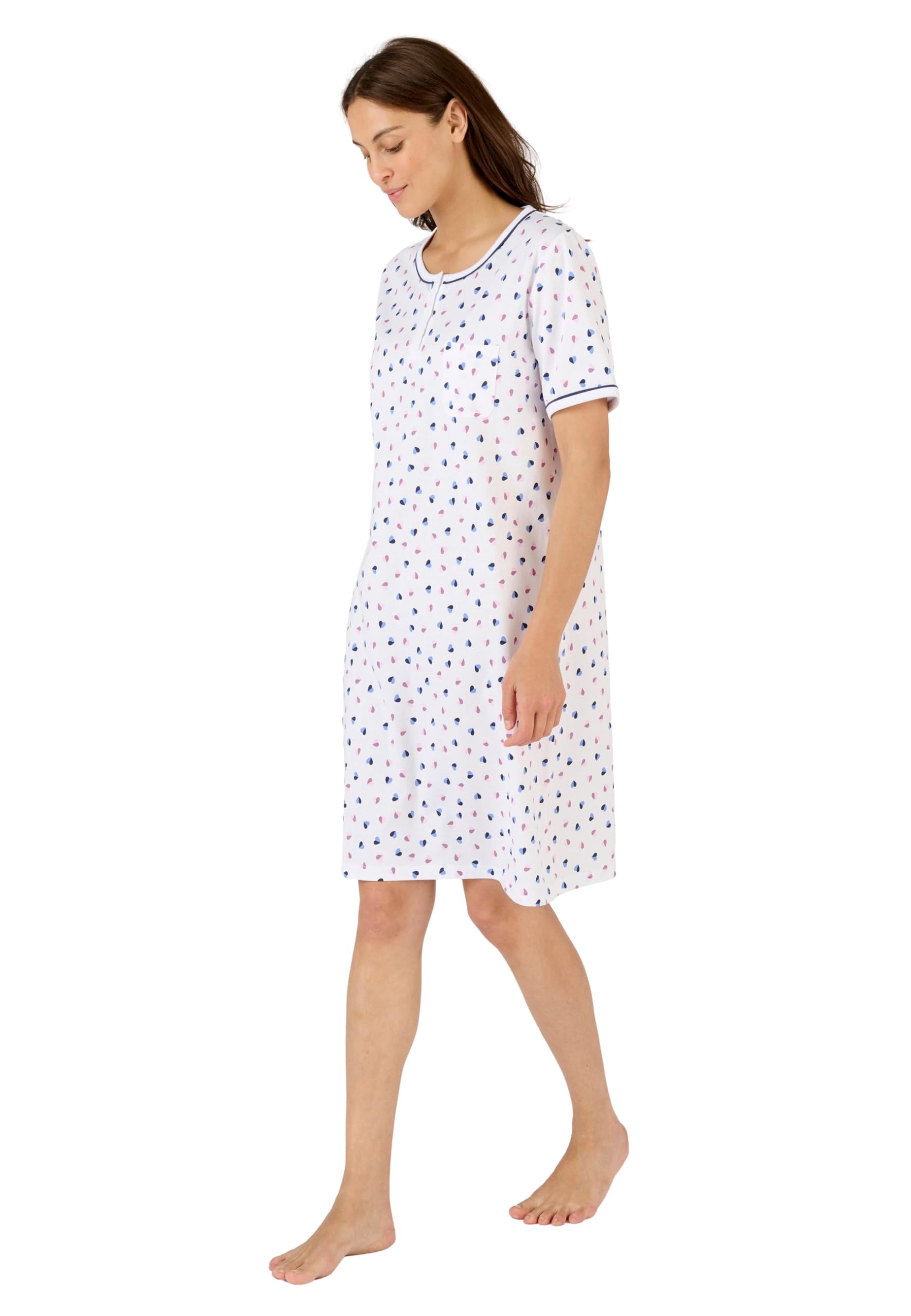 Damart - Short Sleeve Nightdress, Navy Heart, 26/28