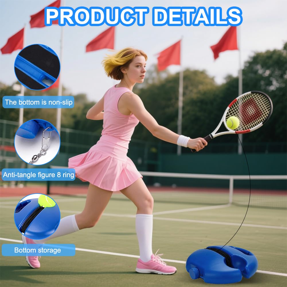 Set allenamento tennis, base per allenatore con 2 palline da tennis, attrezzatura da tennis portatile, allenatore per palline da tennis con corda, set allenatore di tennis per esterni, giardino, parco