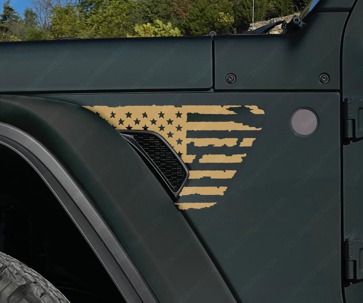 Distressed Fender Vent Flags Decals Compatible with Jeep Wrangler Gladiator Rubicon JL JT 2018-2026 (2 Color Matte Black/Rubi Red)