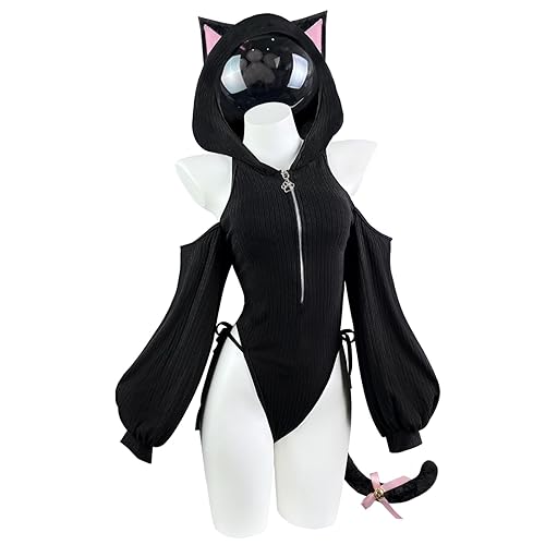 KORURACLUB Sexy Cat Maid Outfit Womens Lingerie Set Kitten Cat Claw Cosplay Sexy Sweater lingerie animal Cosplay lingerie - Black - L-2XL