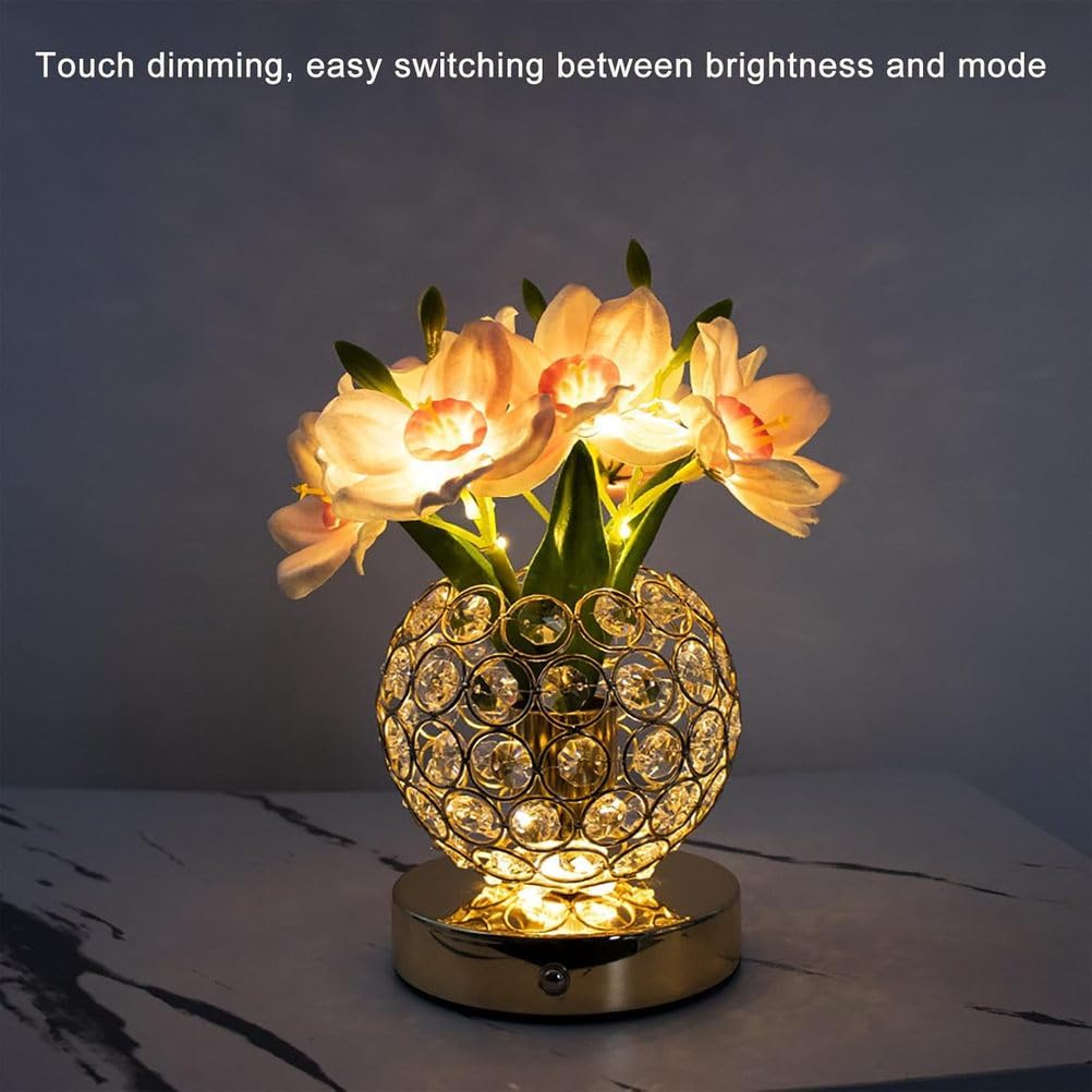 Luce d'atmosfera rotonda in cristallo rosa, lampada da scrivania a LED, ricarica USB, luce notturna con controllo touch, luce a 3 colori che cambia/oscuramento continuo, lampada touch per