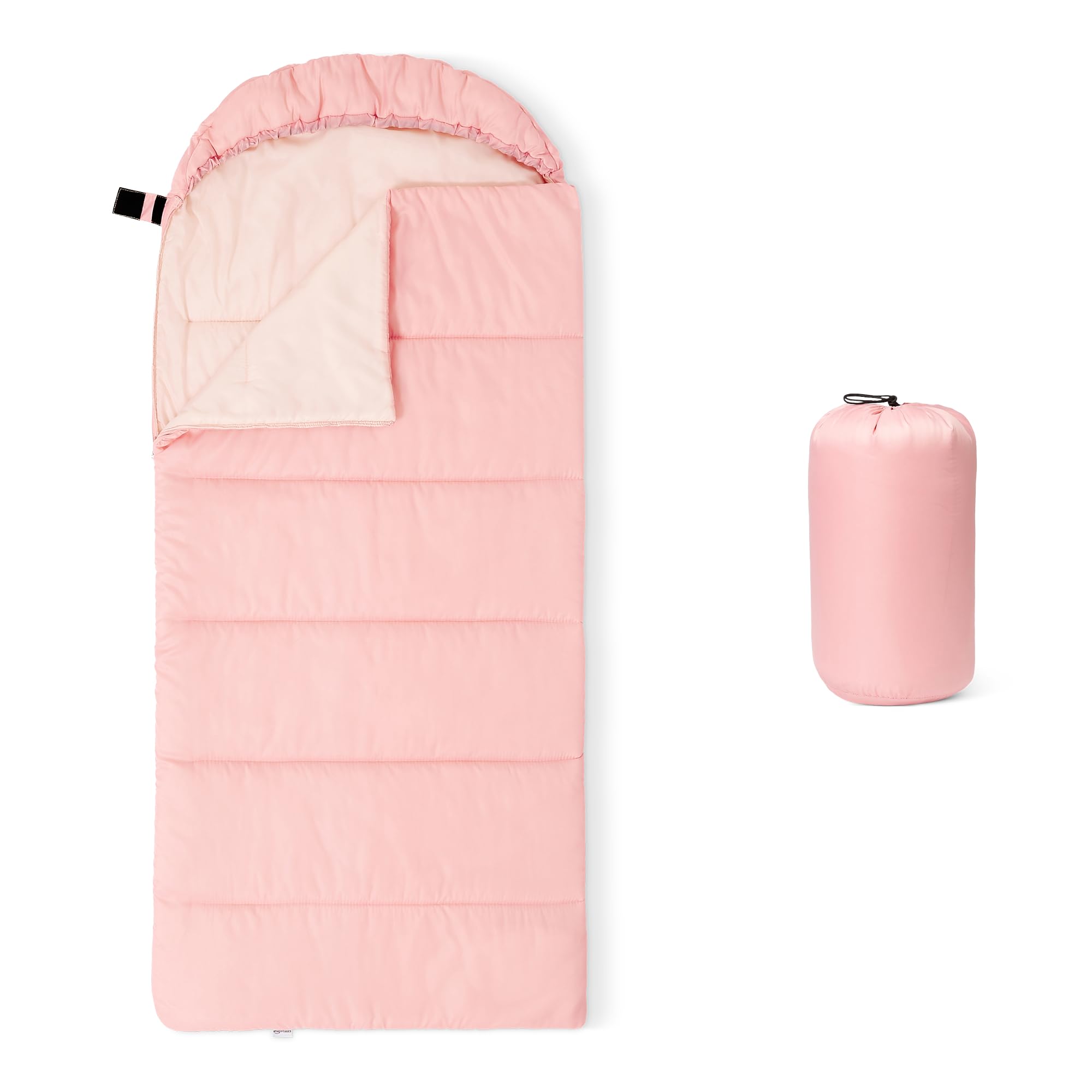Amazon Basics kids sleeping bags, 50 degree F/10 degree C rated, Pink, 66” (167.6cm) x 29” (73.7cm)