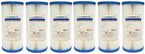 Hydronix SPC-45-1020 - Filtro de agua plisado para toda la casa, lavable y reutilizable, 4.5 x 10 pulgadas, 20 micras (paquete de 6)