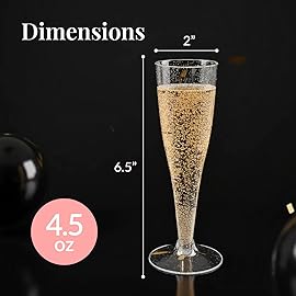 Prestee 200 Disposable Champagne Flutes Plastic 200 Pack - Silver Glitter Champagne Flutes for Weddings, Parties, and New Years Eve - 4.5 Oz Plastic Silver Party Glasses