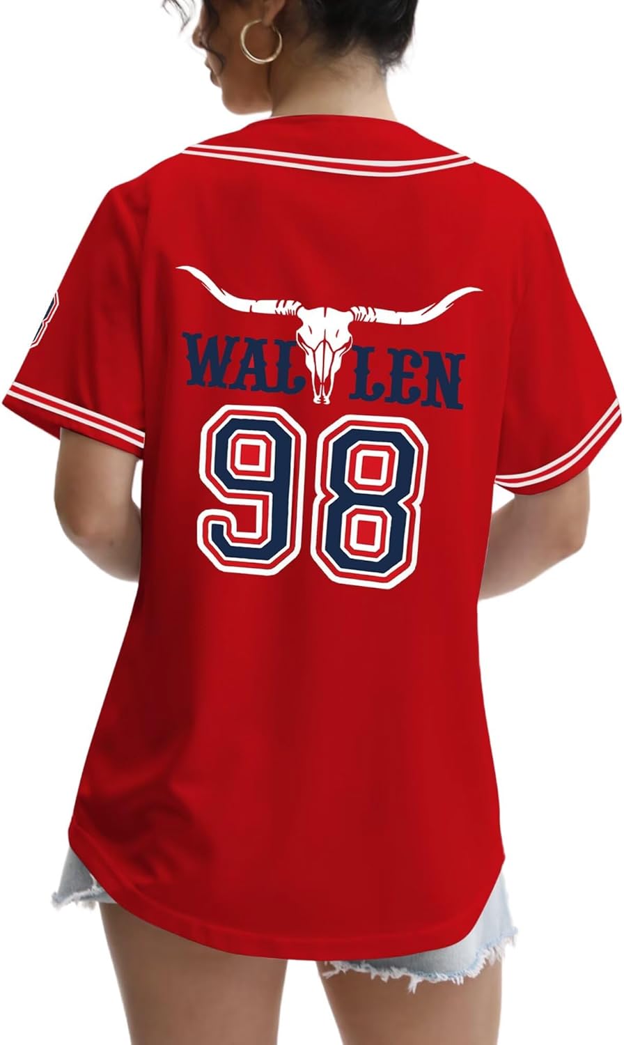 Women 98 Baseball Jersey Country Music Graphic Shirt Cow Bull Skull Tshirt Button Down Vintage Fan Tee Tops - Image 2