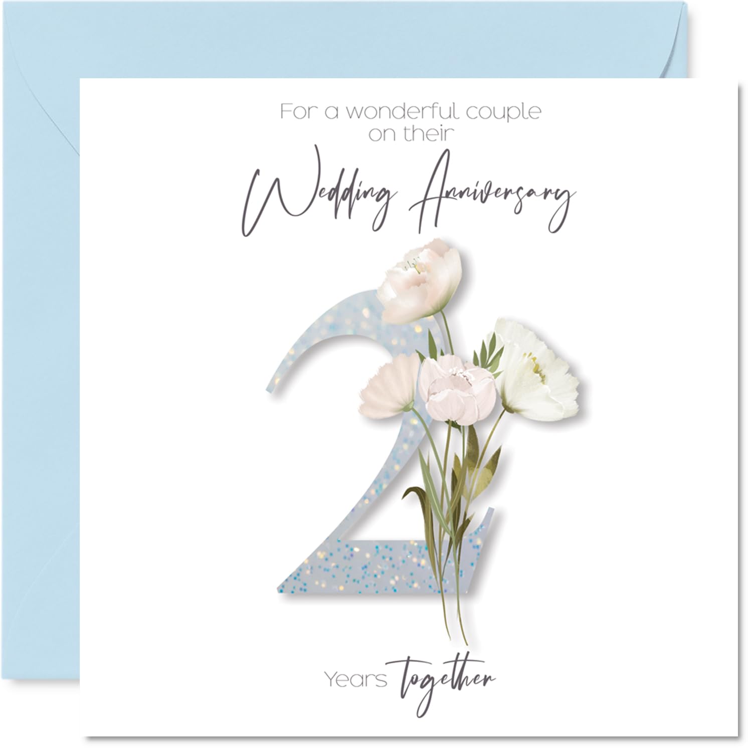 2nd Anniversary Card for Women and Men, Fancy Floral Flowers