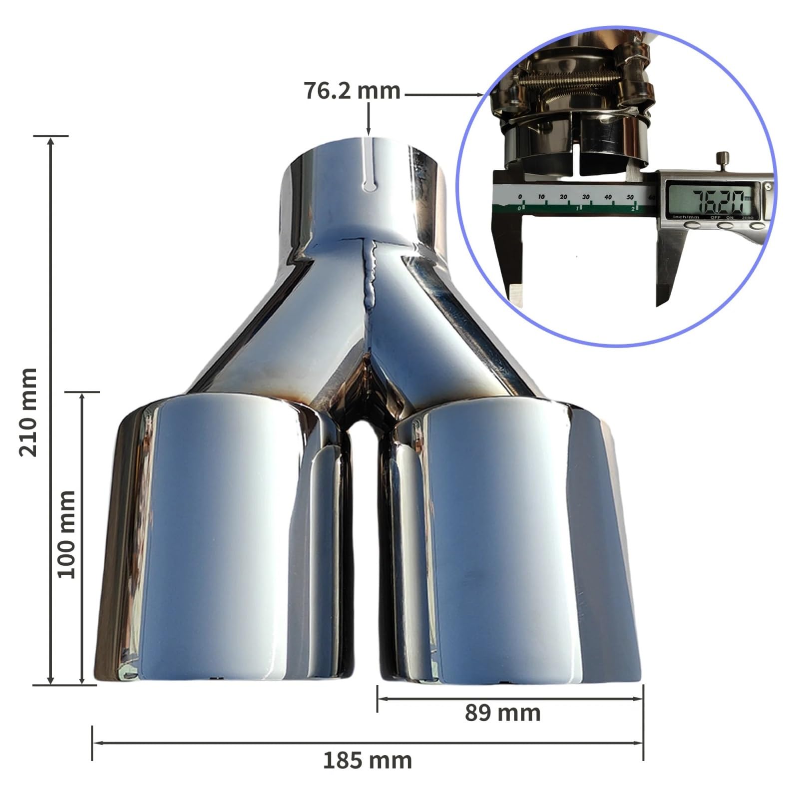 Car Silencer 1 szt. Uniwersalny samochód tłumik wydechowy ze stali nierdzewnej długość w kształcie litery Y podwójny skośny błyszczący końcówka tłumika wydechowego(76.2mm-89mm)