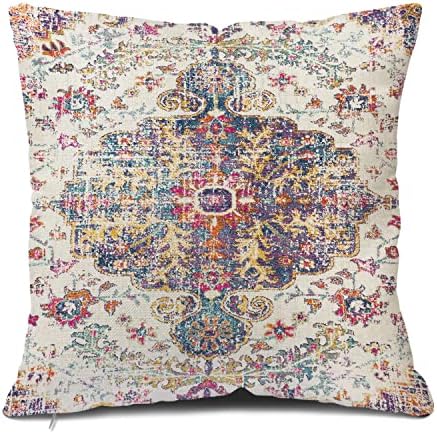 Snycler Boho Flying Carpet Throw Pillow Case Cover Ride Romantic Tribal Pattern Vintage Design Cotton Linen Throw Pillow Cases Cushion Cover Sofa Home Office Rectangle Pillowcovers 18x18 Inches