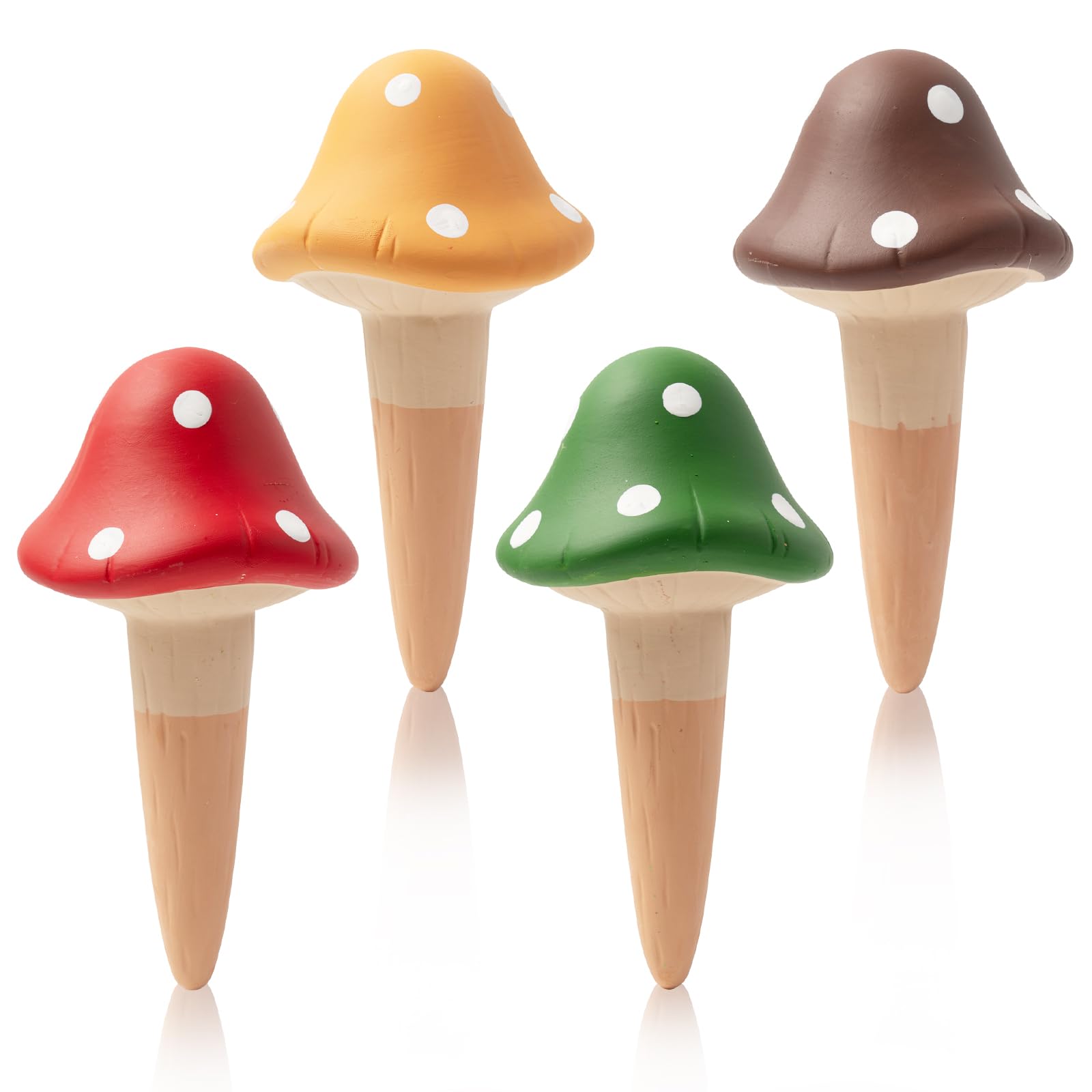 FirstGift 4 Pack Plant Self-Watering Stakes Terracotta Automatic Plant Waterer Devices Watering Globes Self-Watering Clay Planters Devices Perfect for Vacation Garden Plant Care (Mushroom)