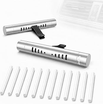 2 Pcs Car Air Essential Oil Diffuser Vent Clip with 12 Pcs Odorless Refill Sticks, Premium Aluminum Air Freshener Diffuser Suitable for Cars, Office, Kitchen Red, 2 Pcs Silver-2 Pcs