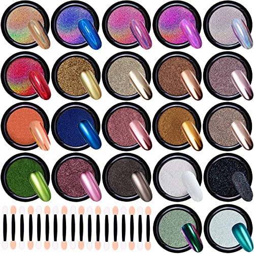 Duufin 22 Scatole Polvere Effetto Specchio Polvere per Unghie Cromata Polvere Olografica Effetto Chrome Aurora Chameleon Holographic Caramelle Lucida Polvere di Decorazione Nail