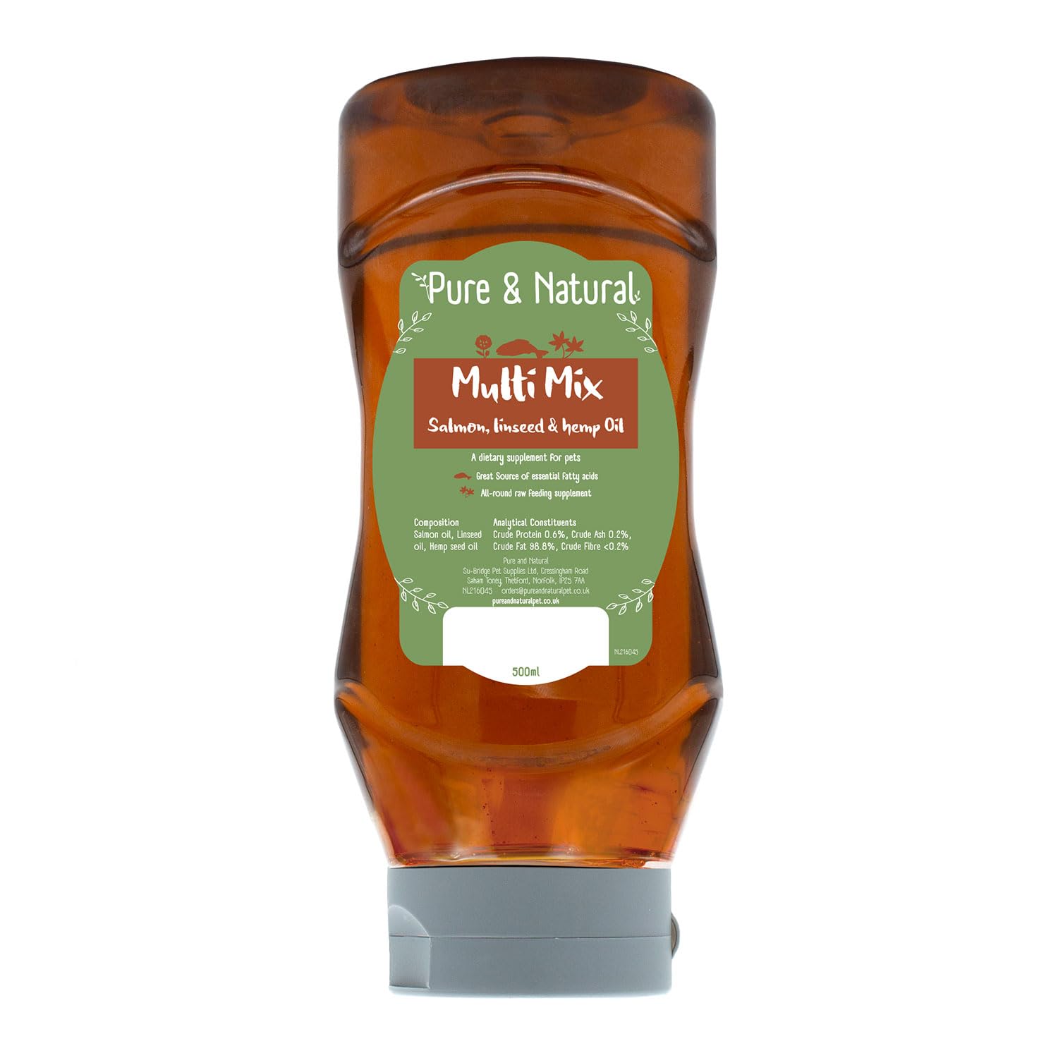 Pure & Natural Multi Mix Salmon, Linseed, Hemp Oil for Dogs & Cats, 500ml - Flaxseed, Hemp Seed, Salmon Oil for Cats and Dogs, Dog Food Topper, and Cat Joint Supplement