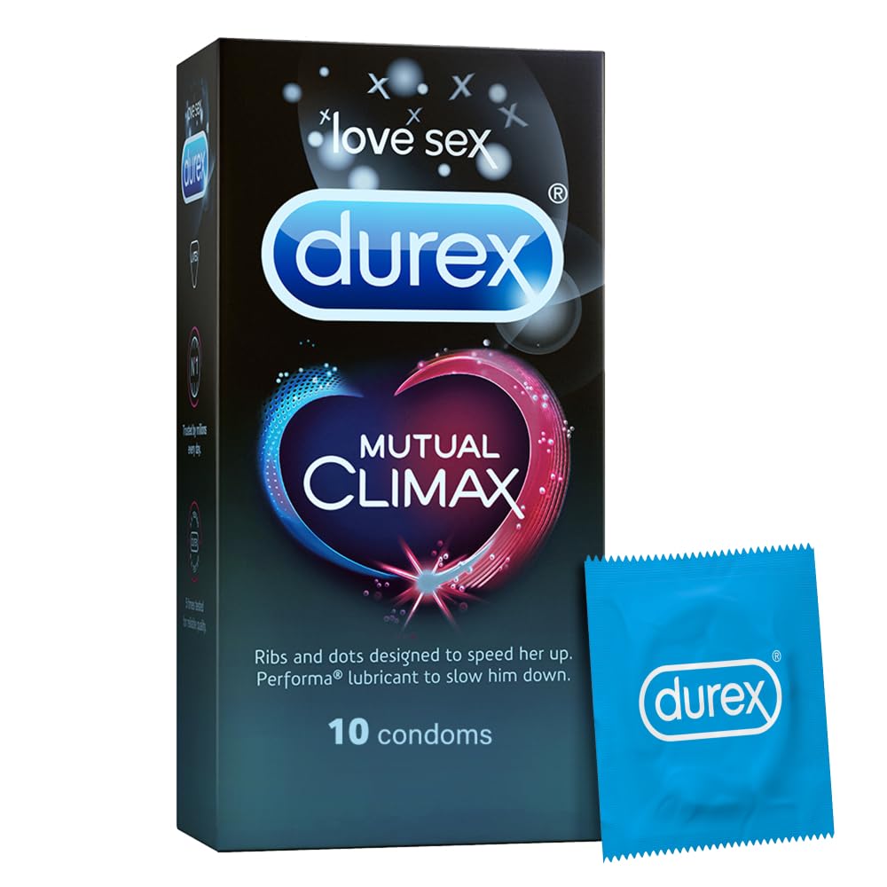 Durex Mutual Climax Condoms for Men & Women - 10 Count | Extra Dotted and Ribbed for Pleasure | Performa Lubricant for Long Lasting Climax Delay | Suitable for use with lubes & toys-picture-37