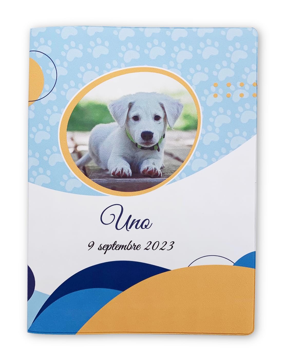 Nemau - Protège Carnet de Santé Animaux Personnalisé - Photo et Texte Personnalisables - Gomme Expansée - Fabriqué en France - Étui de Protection Chiens & Chats - Modèle Courbe Bleue