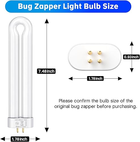 Miniatura 8 de Klahaite Bombilla de repuesto para exterminador de insectos de 15 W, bombillas para K15, X3, T6, T8, T9 Bug Zapper al aire libre con base de 4 pines