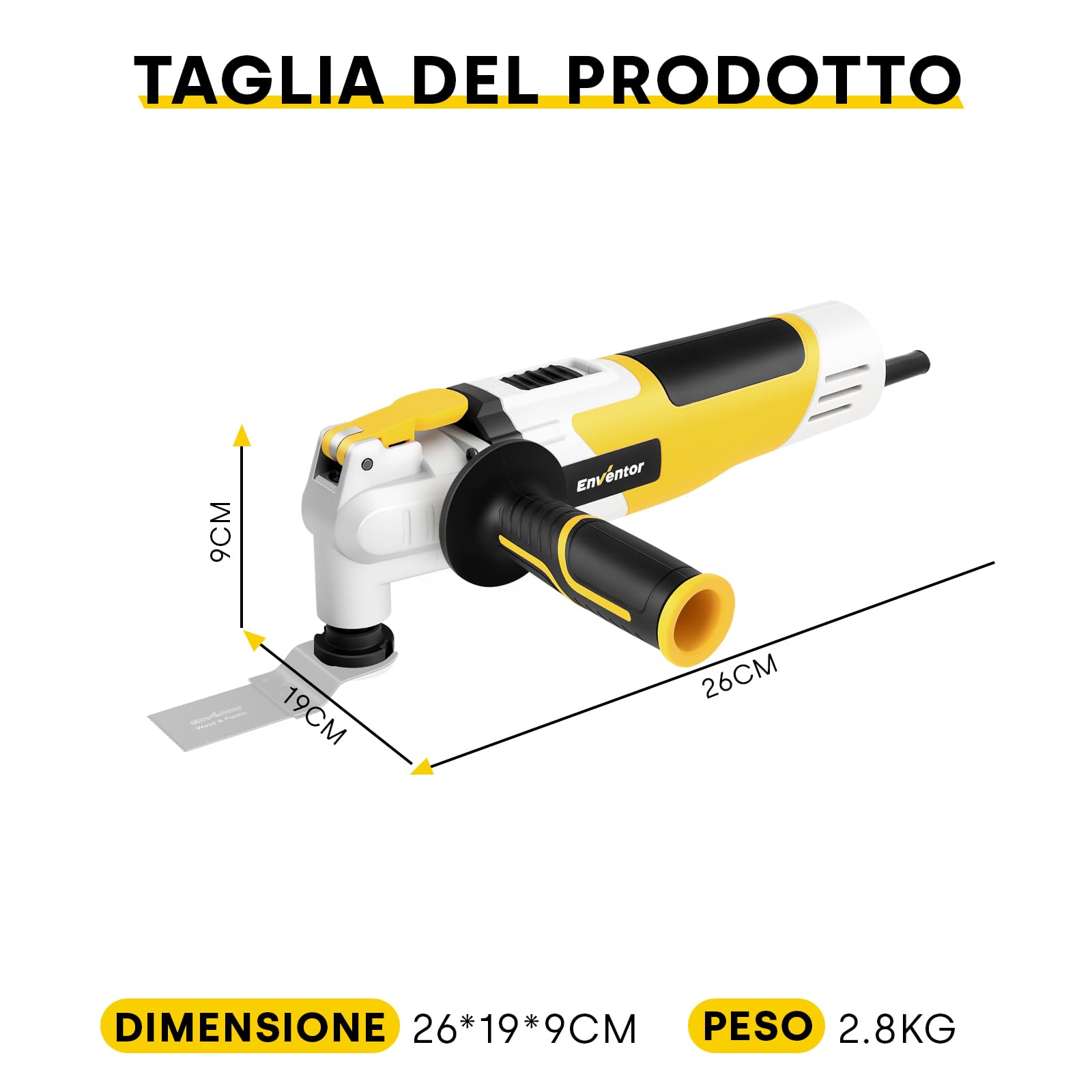 Enventor Utensile Multifunzione Oscillante, 280W Multiutensile Oscillante 15000-22000OPM, 42 Accessori, Impugnatura Ausiliaria, 6 Velocità Variabili, Angolo di Oscillazione 3°
