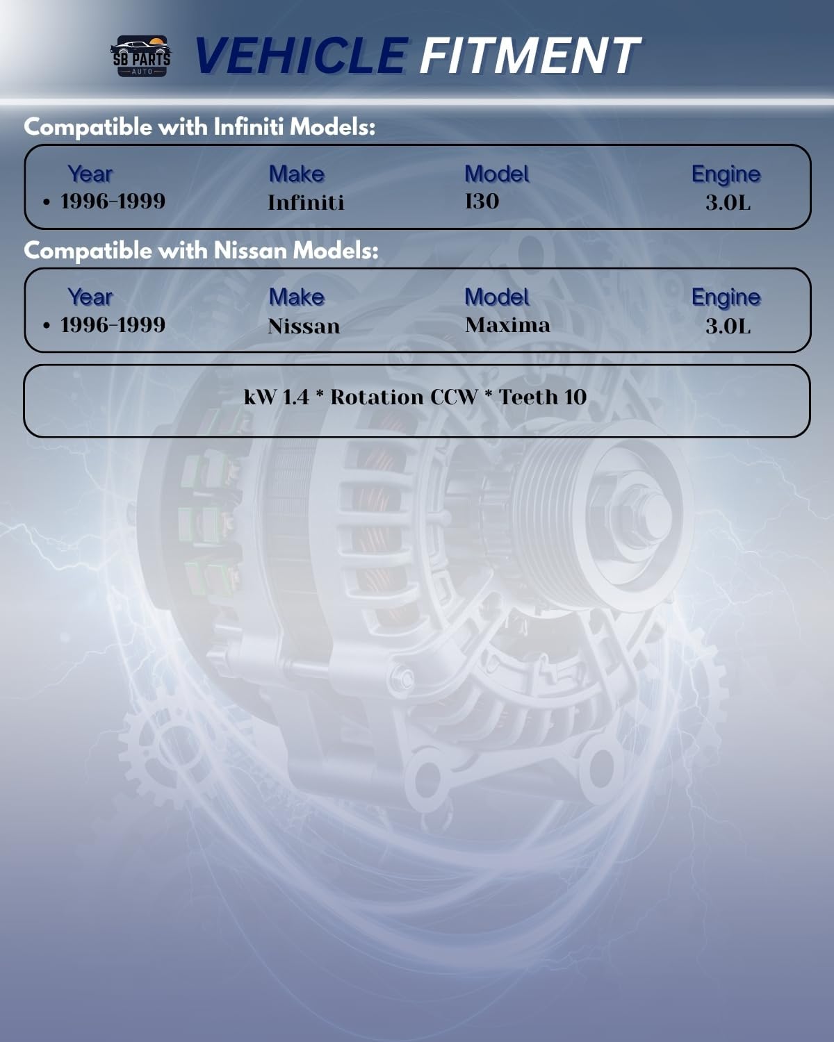 SB Parts New Starter Compatible with Infiniti I30 1996 1997 1998 1999 Compatible with Nissan Maxima 1995-1999 3.0L