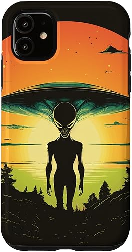 Vista 7 de iPhone 14 Pro Cute Green Alien Head UFO Space Face Alien Case