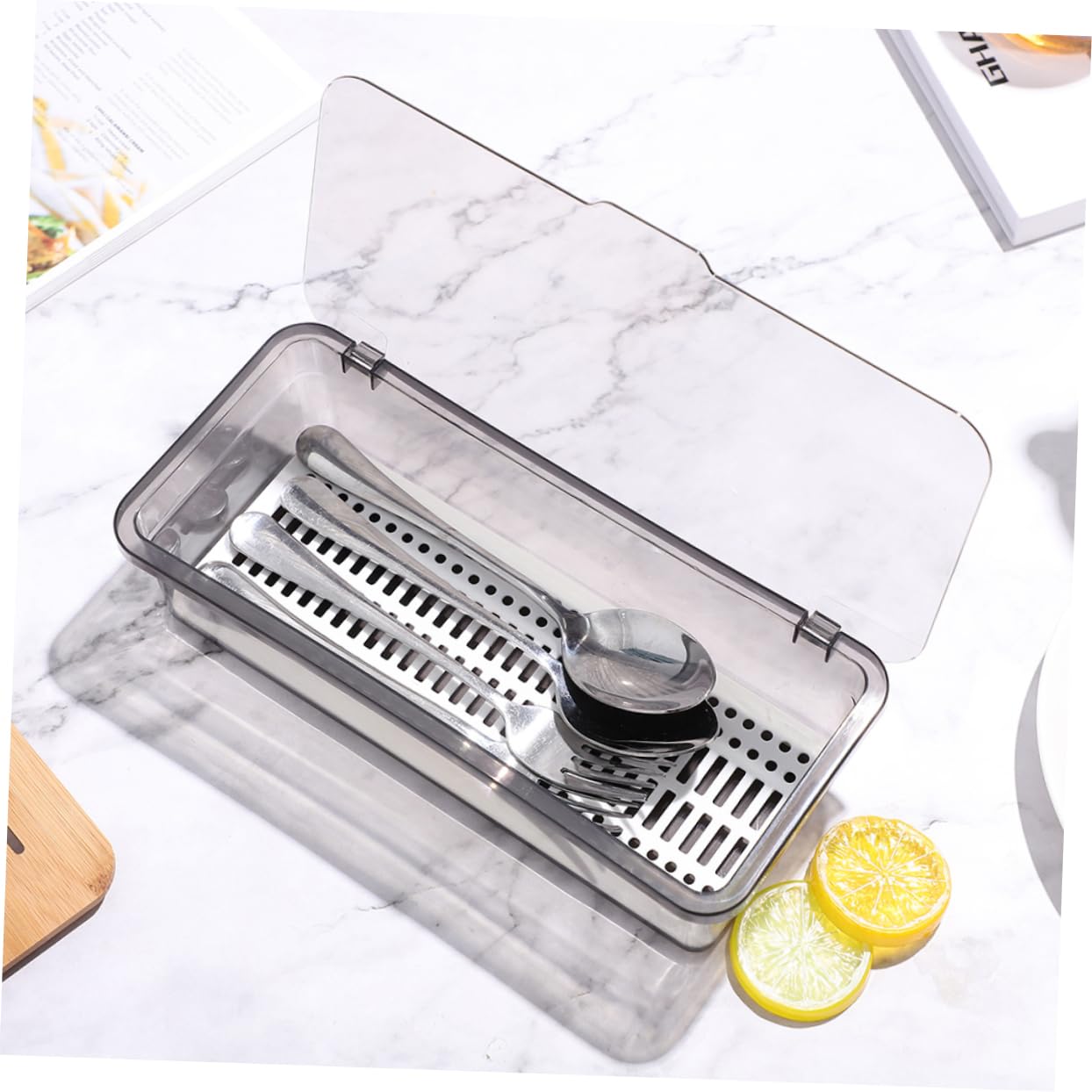 Mobestech 3 Ensembles Boîte De Rangement pour Couverts Organisateur De Couverts Drainage Couvercle Porte Ustensiles De Cuisine Compact pour Maison Restaurant 2 Pièces * 3
