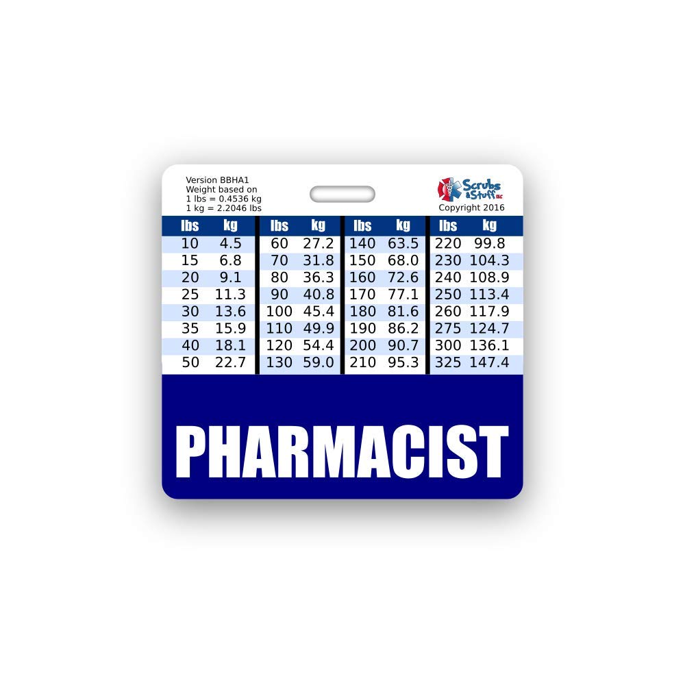 Pharmacist Badge Buddy Horizontal w/Height & Weight Conversion Charts (Standard, Navy)