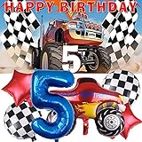 Monster Truck 5th Birthday Party Supplies Set Fifth Birthday Decorations Balloon Banner Backdrop...