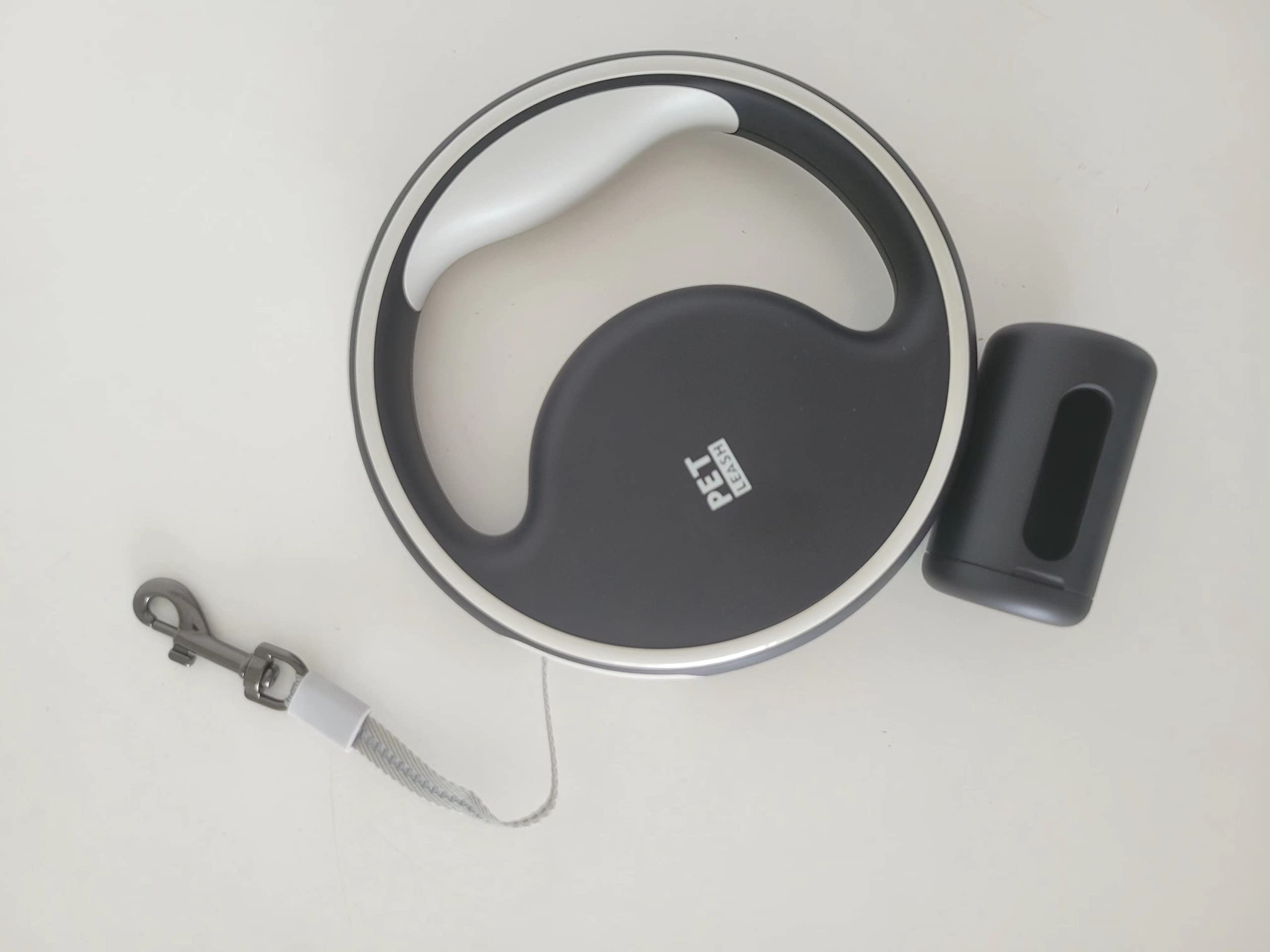 Supa Dupa Pet Retractable Dog Leash with LED Light and Bag Dispenser, Tangle Free 10 ft, Black and White Anti-Slip Handle, Hands-Free Dog Leash up to 110 lbs (Black)