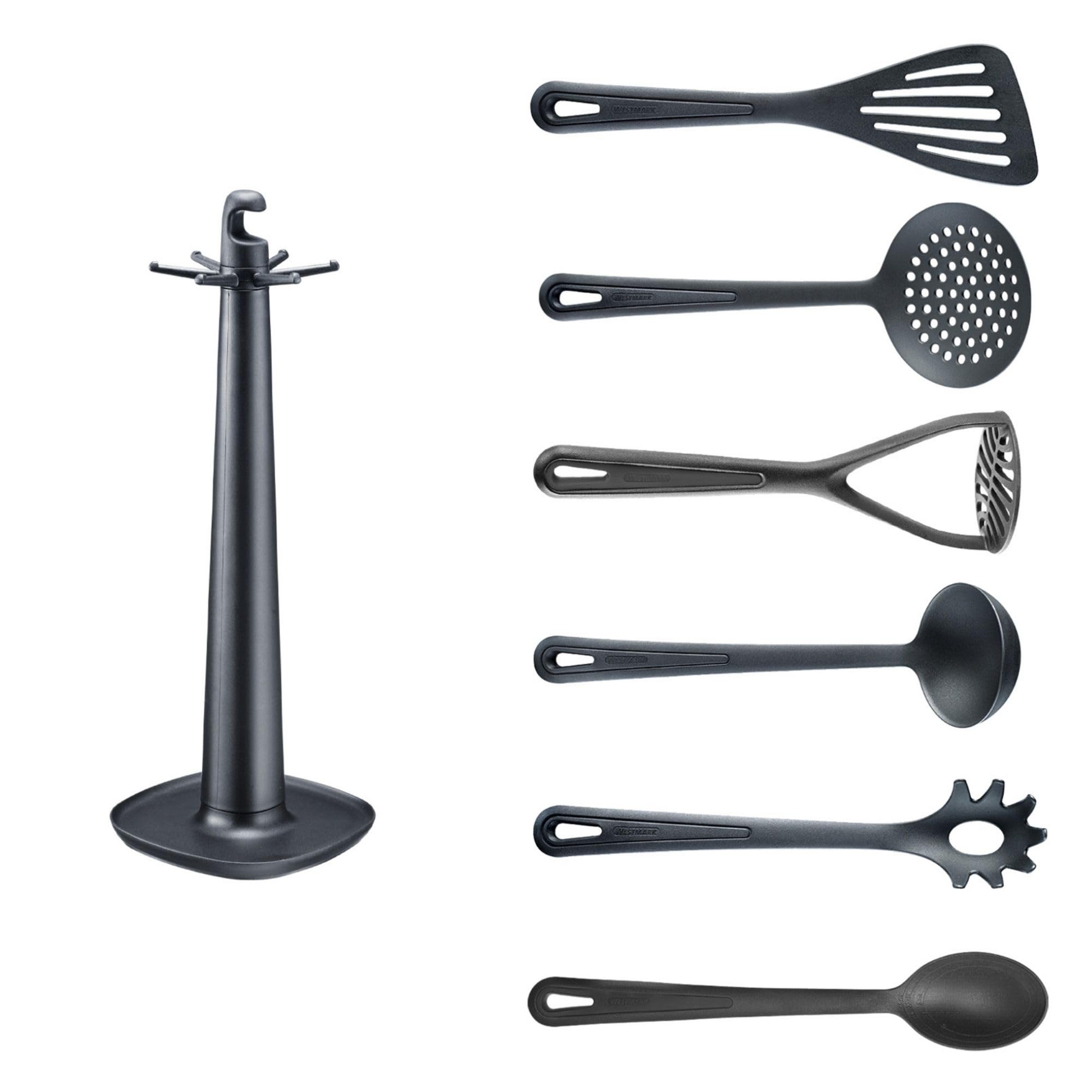 Westmark Drehständer Gentle – 7-teiliges Küchenutensilien-Set (Schwarz)