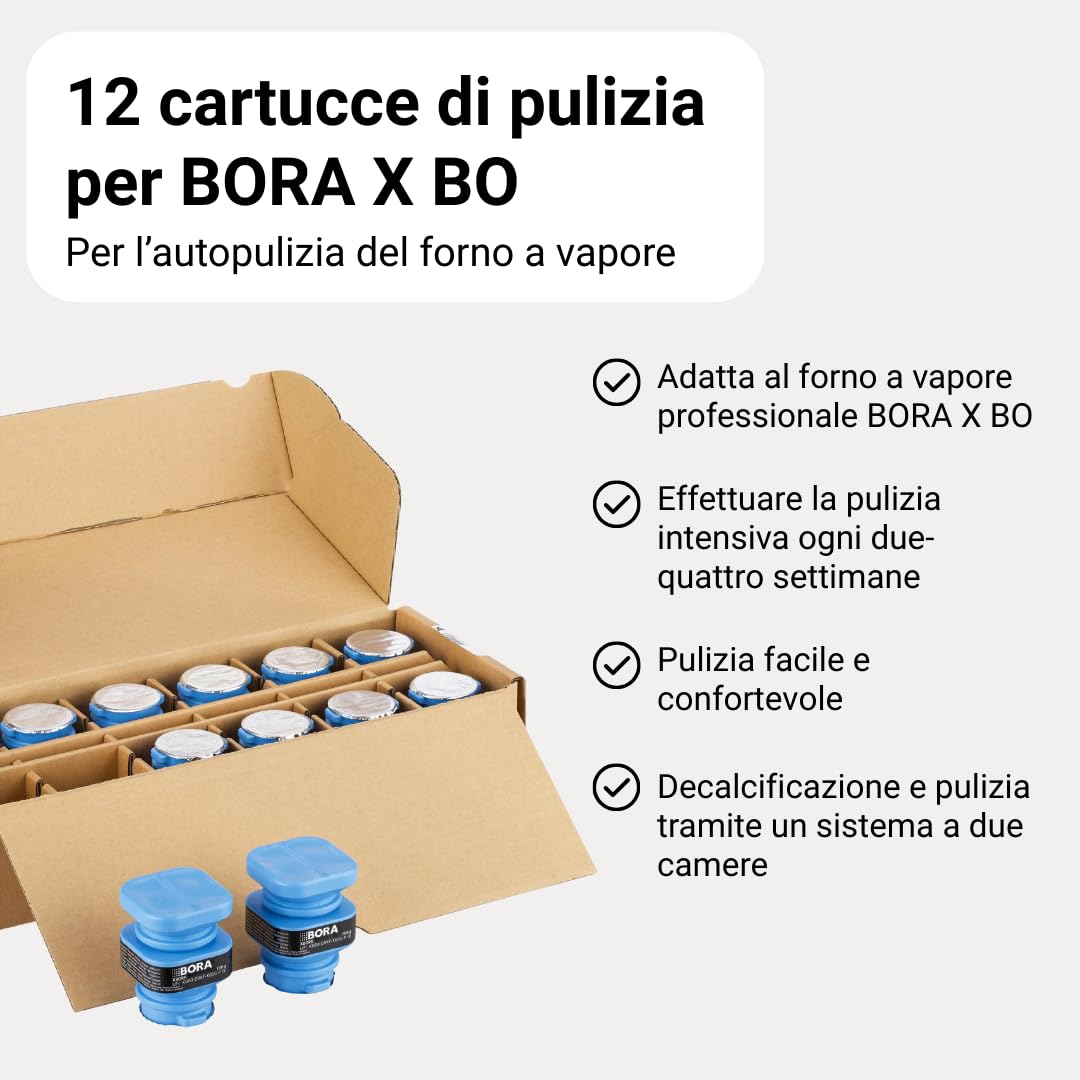 BORA 12 Cartucce di pulizia per forni a vapore BORA X BO, autopulizia, cartucce a doppia camera, accessori per pulizia, XBORK/12