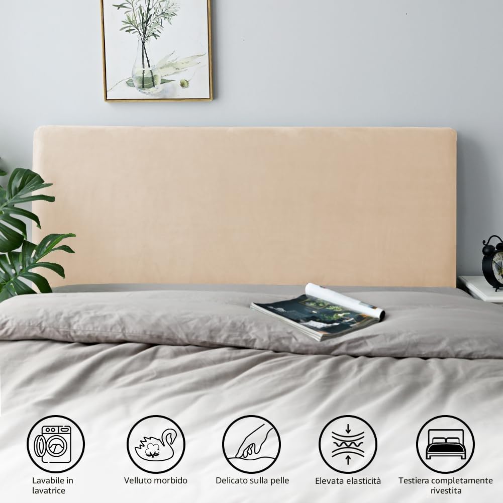 Copertura Per Testiera, Fodera per Testiera Del Letto Tessuto in Velluto Elasticizzato, copertura protettiva con fondo elastico per la decorazione del letto (Cammello, lunghezza: 150cm-170cm)