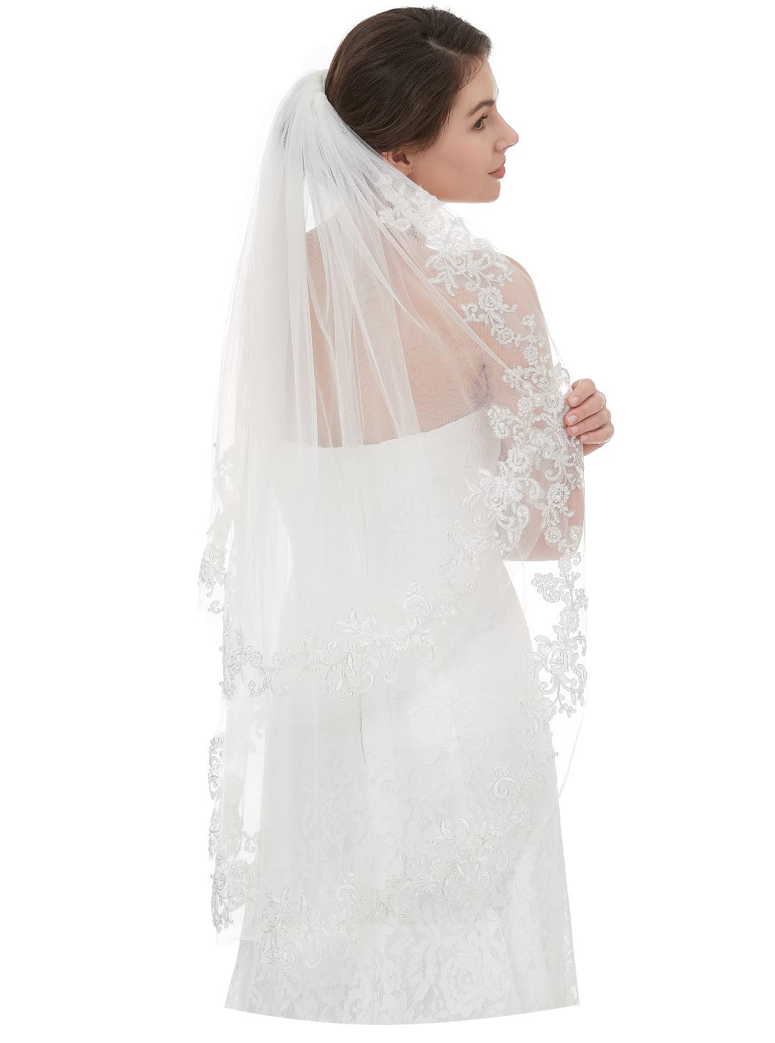EllieWelyEllieHouse Women's Short 2 Tier Wedding Bridal Veil With Comb L24