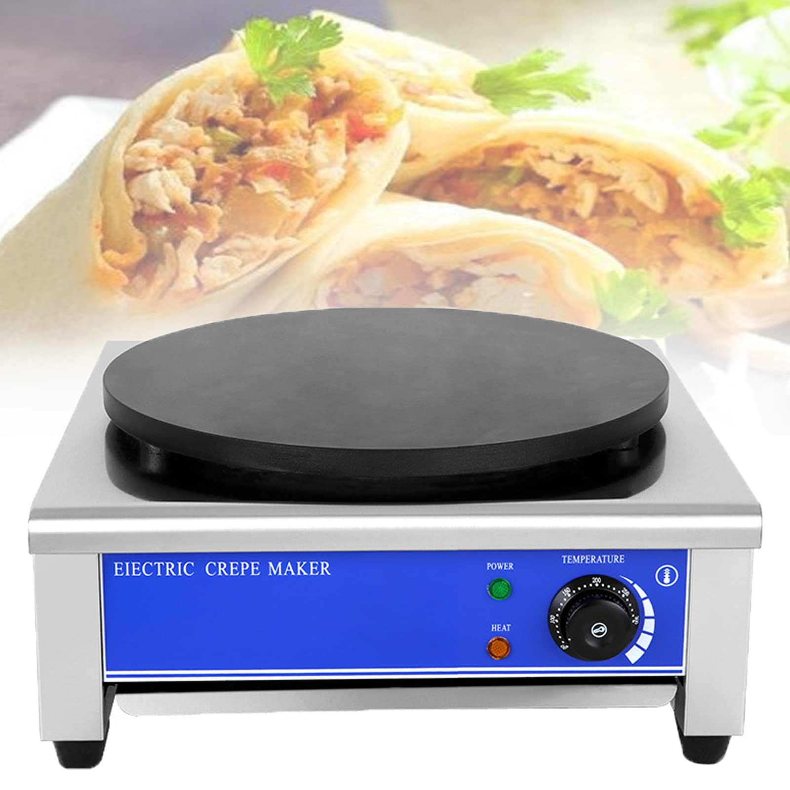 Aserzenith 1 2800W Household Pancake Maker,Pancakes Maker Machine,Commercial Crepe Maker,With 400Mm Cast Iron Plates,For Roti,Tortilla,Pancakes,Eggs