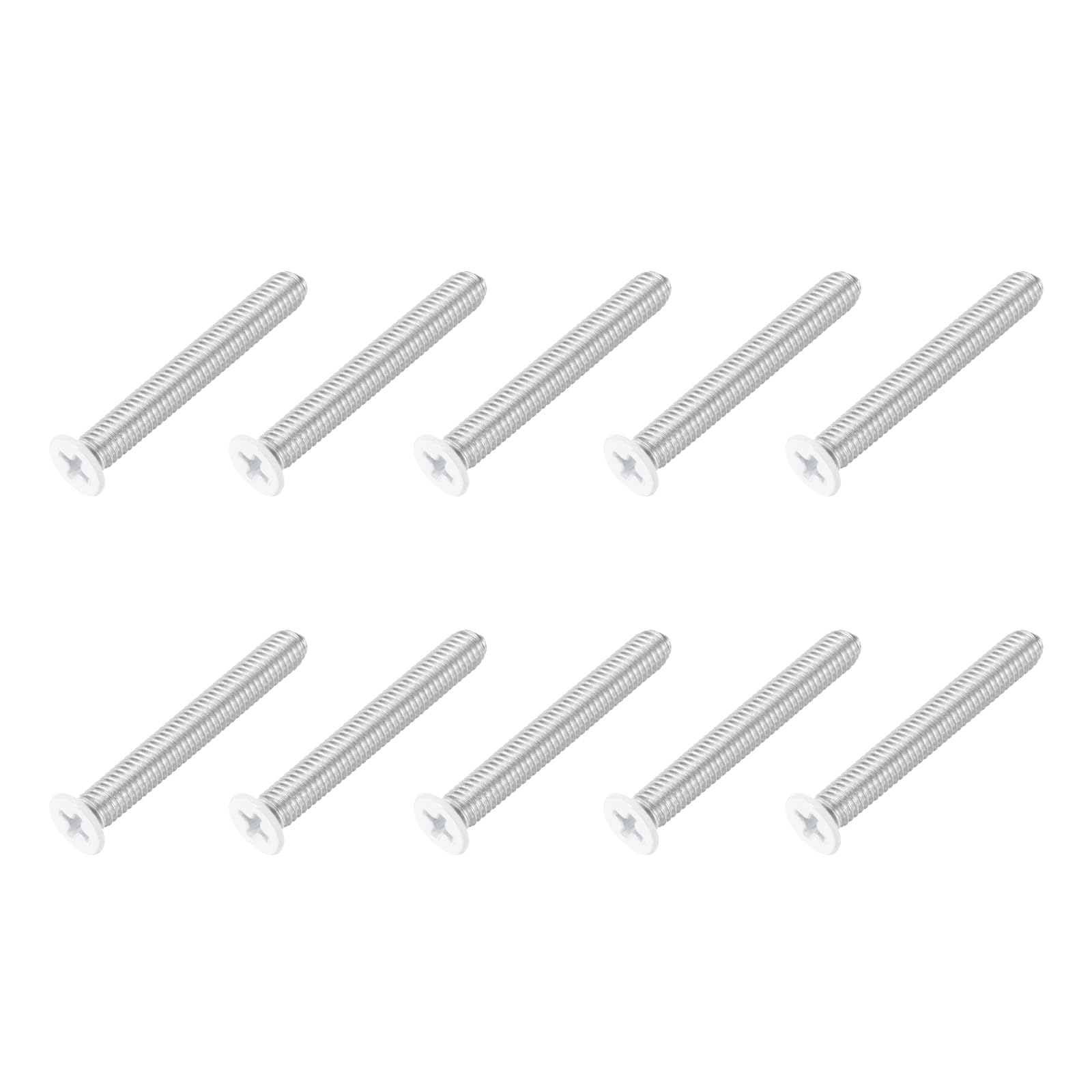 sourcing map M6 x 45mm Flat Countersunk Head Machine Screws 304 Stainless Steel Full Thread Phillips Drive Cross Screw for Furniture Connection Electrical Appliances (White, Pack of 10)