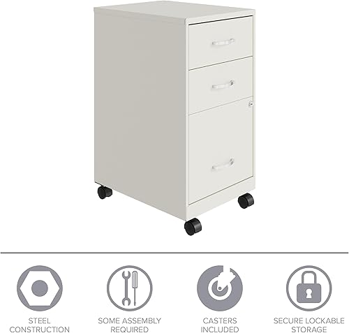 Miniatura 8 de Hirsh Industries Space Solutions - Archivador móvil de metal de 3 cajones con cerradura, tamaño carta, color blanco, totalmente montado