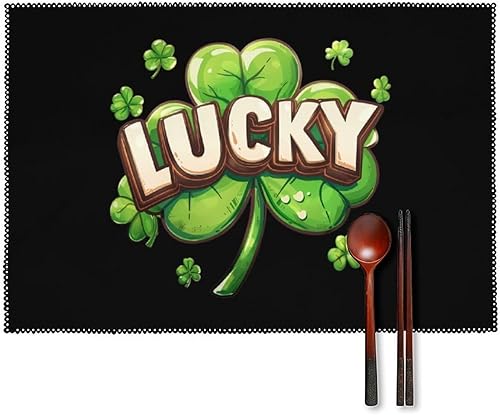 St. Patrick's Day Shamrock Clover Placemats Set of 6 Resistant Table Mats Washable Place Mats for Dinner Party Table Decoration