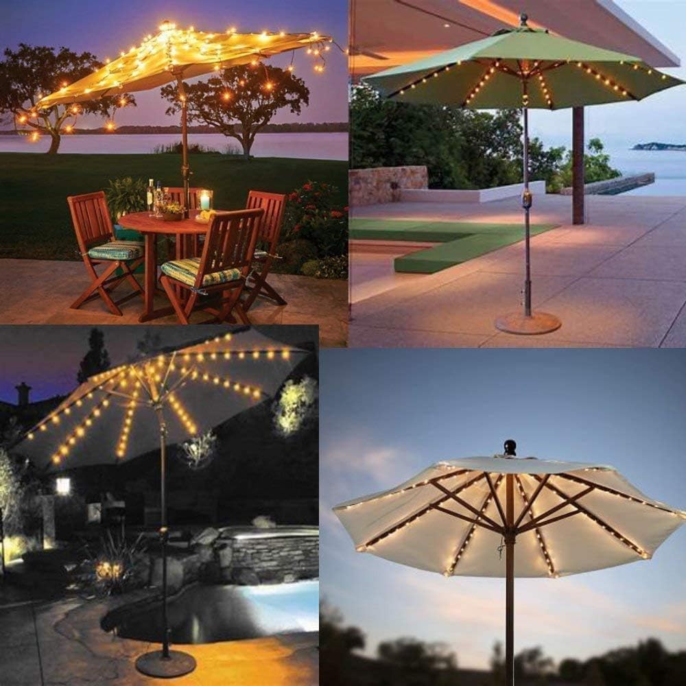Solar Umbrella Lights,Patio Umbrella Lights with 8 Modes 3V 112 Led Medium Solar Panel Clip Outdoor Waterproof Umbrella Lights for Beach Tent Garden Camping Party Decoration(Warm White) - - 