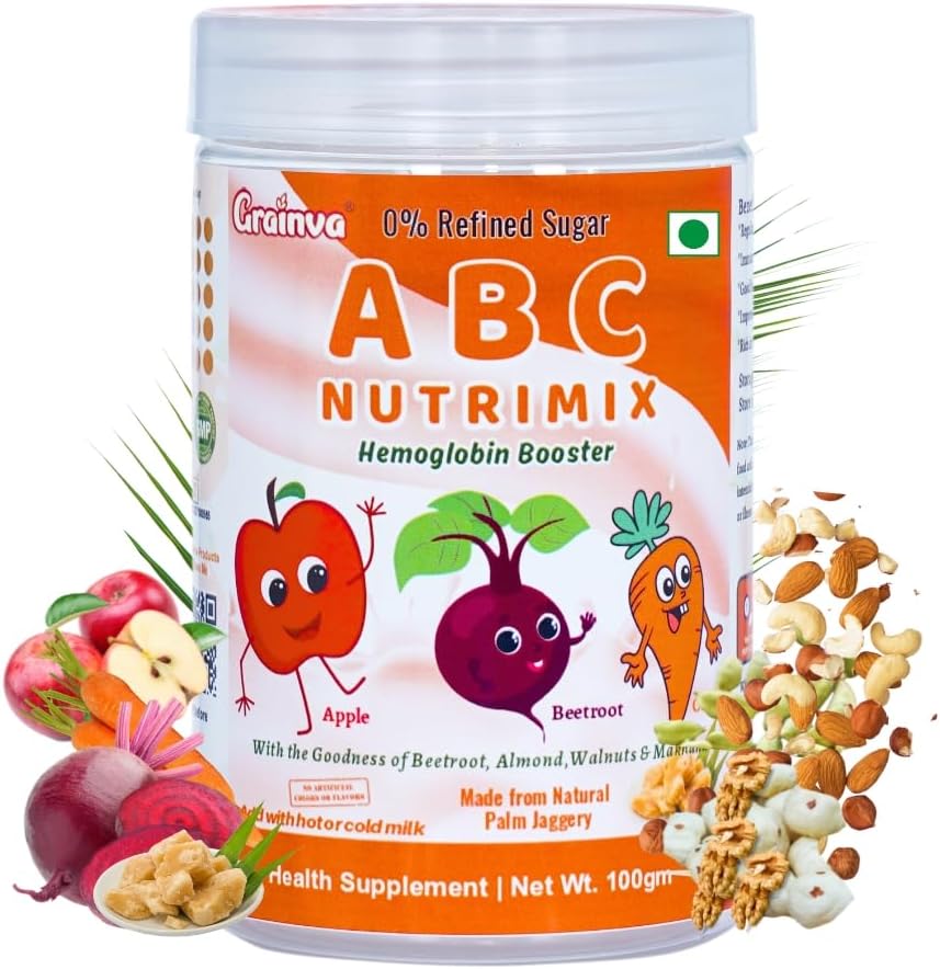 Nutri Mix ABC Malt Powder 100g | Natural Apple, Beetroot, Carrot Health Mix | Dry Fruits-Enriched Milk Powder | Chemical-Free, No Refined Sugar | Nutritious Drink for Kids, Adults, and Women